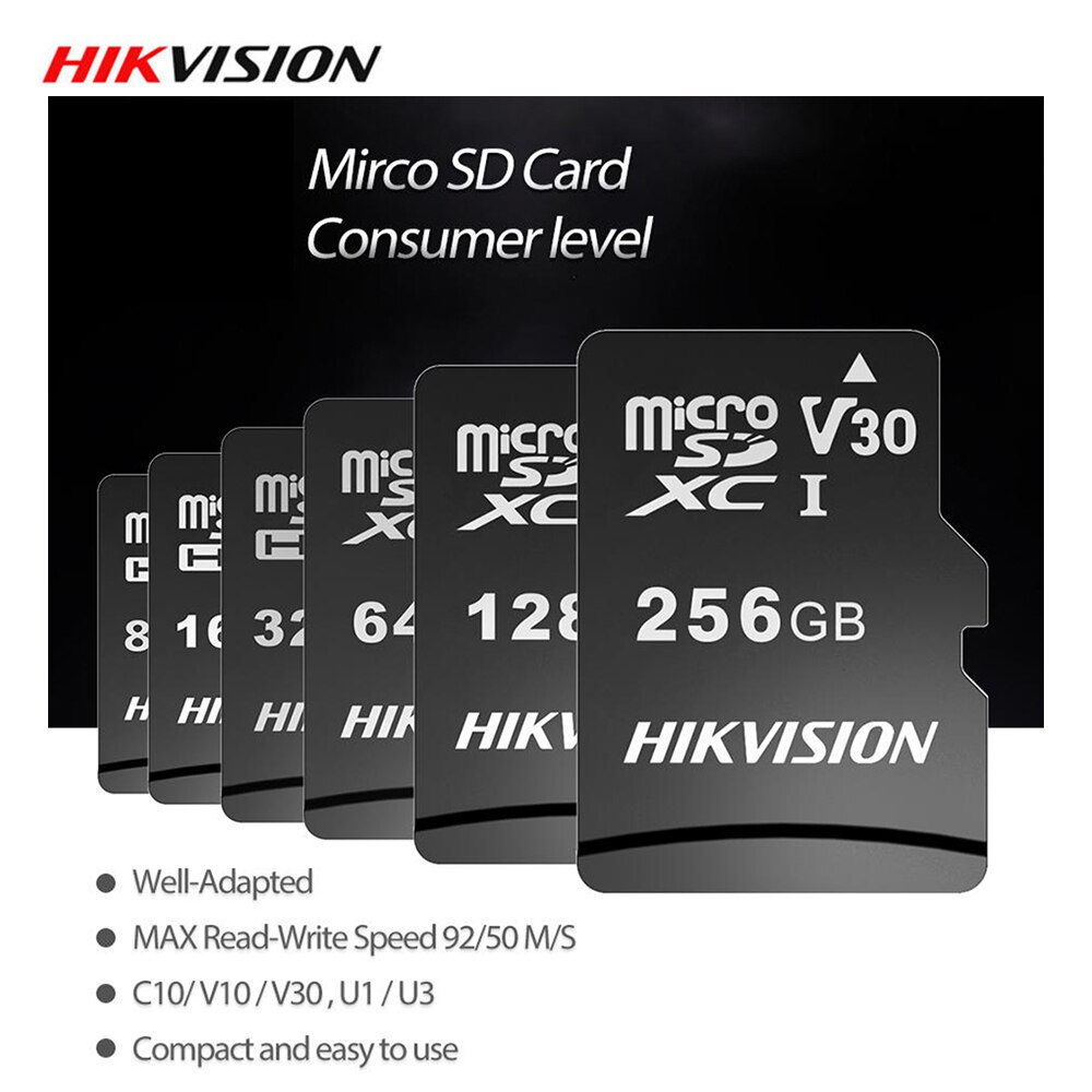 Hikvision Micro SD Card 32GB 64GB 128GB 16GB 8GB Memory Card Microsd Card Class 10 C10 Micro SD Card TF Card for Phone Tablet