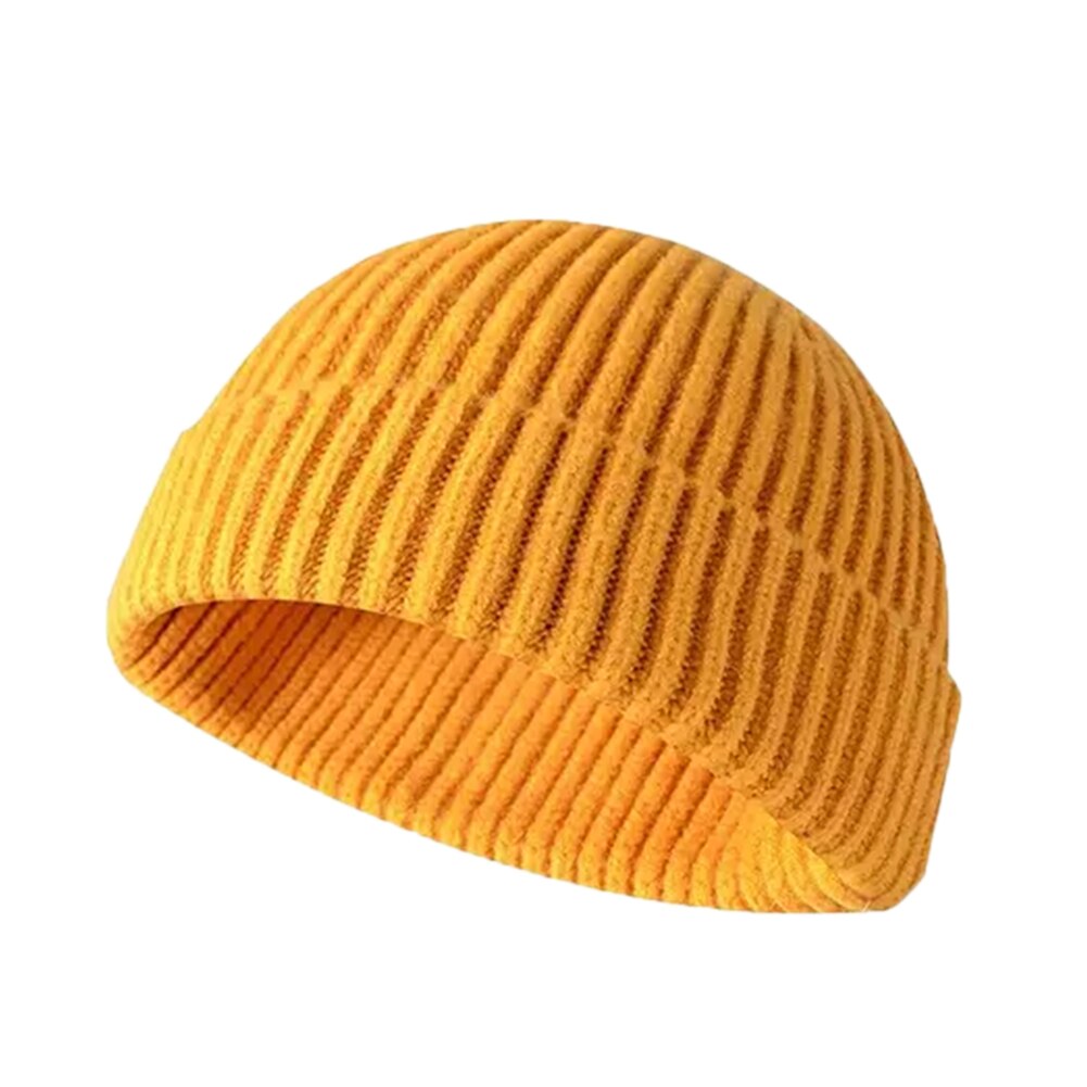 Vinter kvinder mænds varm strik hat beanie skullcap sømand cap manchet brimless hat: Gul