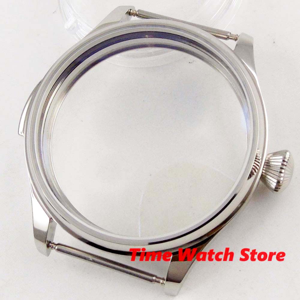 44mm watch case men Polished scratch proof glass 316L stailess steel fit ETA 6498 6497 movement C161