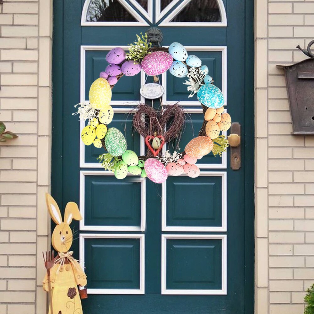 30cm Easter Egg Wreath Wall Window Hanging Easter Egg Rattan Spring Garland for Front Door Decoration Artificial Garland
