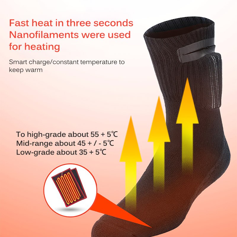 2200mAh Heating Socks Three Gears Winter Thermal Heated Socks Thicken Super Soft Cotton Comfort Socks Keep Foot Warm