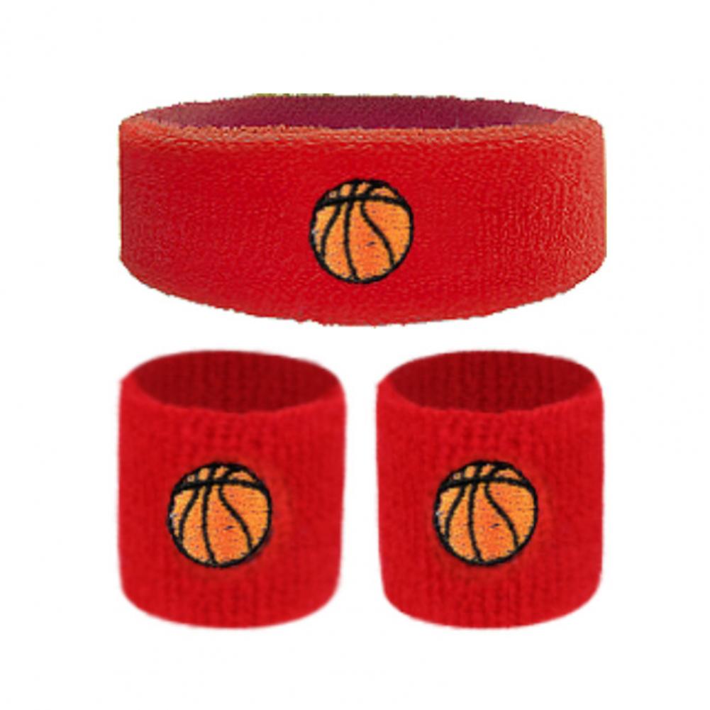 1 set barn sportpannband stretchigt svettabsorberande pojkar flickor stickat basket volleyboll handledsskydd svettband: Röd