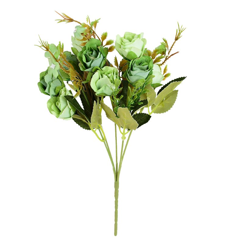 Ramo de flores artificiales Multicolor de 10 cabezas, rosas de seda falsas para decoración de hogar, jardín, , boda Vintage, 1 unidad: B02