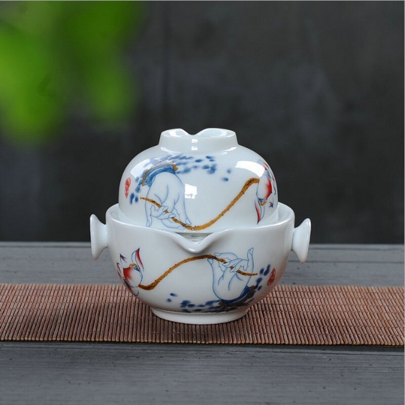 Tesæt kung fu keramik tesæt 1 kande 1 kop tekande gaiwan smuk og nem tekande elkedel: Lysegrå