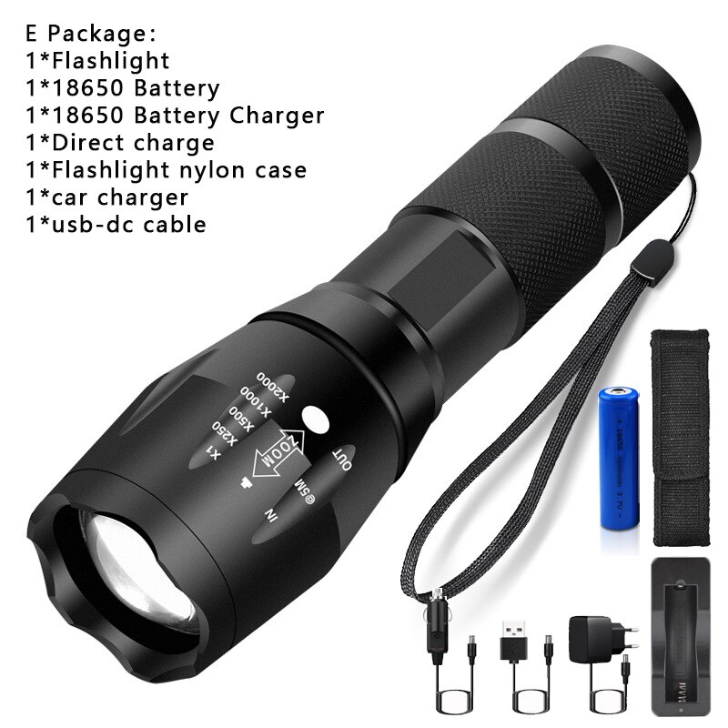 Ultra Bright Led flashlight T6&UV 395 LED Torch Light Camping light 5 Modes waterproof Zoomable Bicycle Light use 18650 battery: E / UV 395 Light