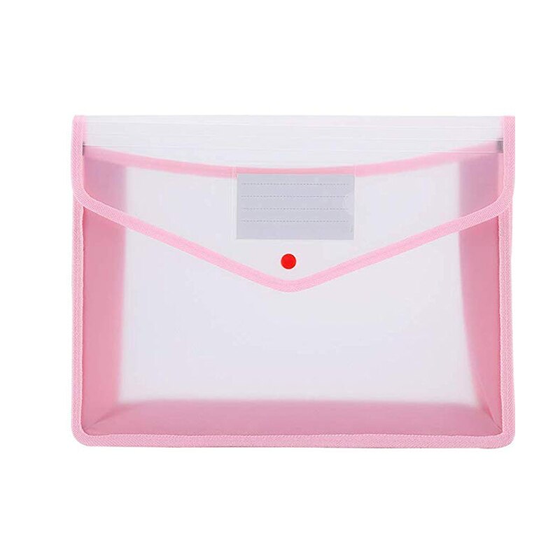 Plastic A4 Bestand Mappen Grote Capaciteit Portemonnee Document Zak Popper Portemonnee Envelop Mappen Voor Office Home School Travel Pvc Zak: pink