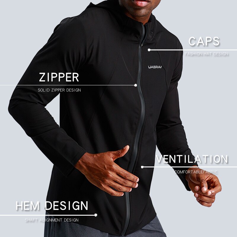 Men Running Jacket Hooded Zipper Sportswear High Elastic Athleisure Jacket Gym Clothing Fitness Quick Dry Male T-Shirts