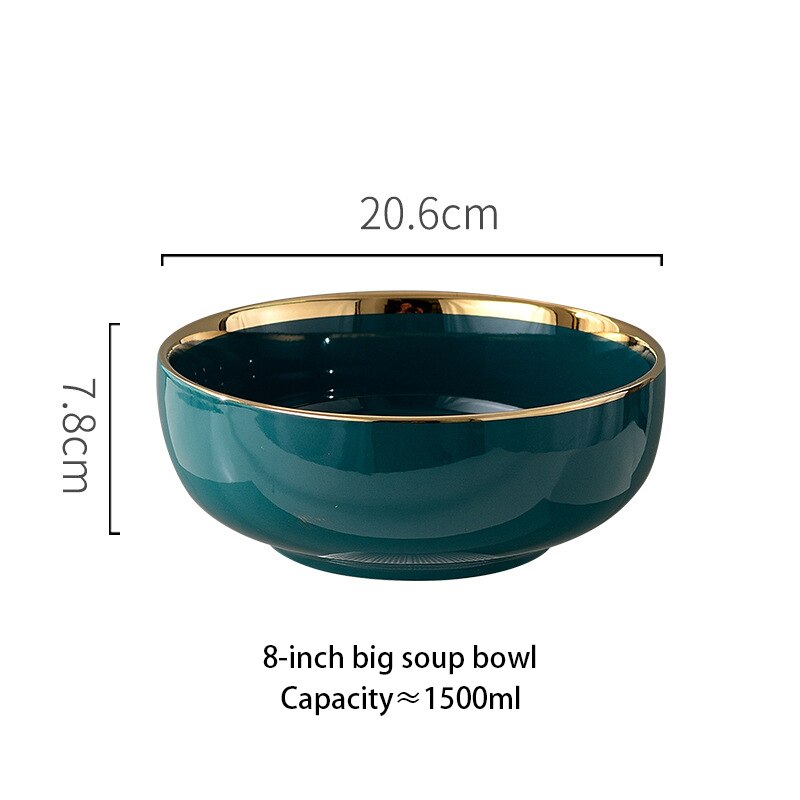 1pcs Green Porcelain Plate ceramic Dinner Plate Tableware Dinner Set Phnom Penh Exquisite Dinnerware Big Soup Ladle Leak Spoon: 8 Inch bowl