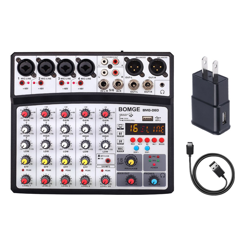 BMG-06D 6 Channels Mixing Console 16 DSP Bluetooth-compatible Audio Mixer USB Interface 48V Audio Equipment