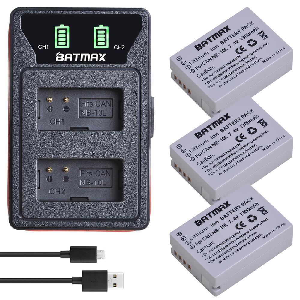 2Pcs NB-10L NB 10L Batteria + LED LCD USB Doppio Caricatore per Canon PowerShot G15 G16 G1X G3X SX40 SX40HS SX50 SX60 HS Telecamere: 3Pcs set