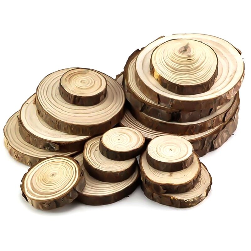 Unfinished Natural Round Wood Slices Circles With Tree Bark Log Discs For DIY Crafts Wedding Decoration