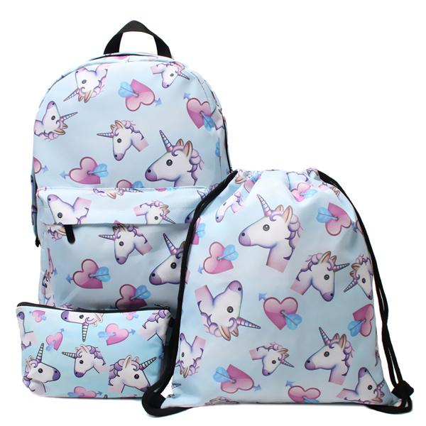 Deanfun 3 pièces/ensemble sac à dos licorne impression mignon épaule cordon cartables filles: Default Title