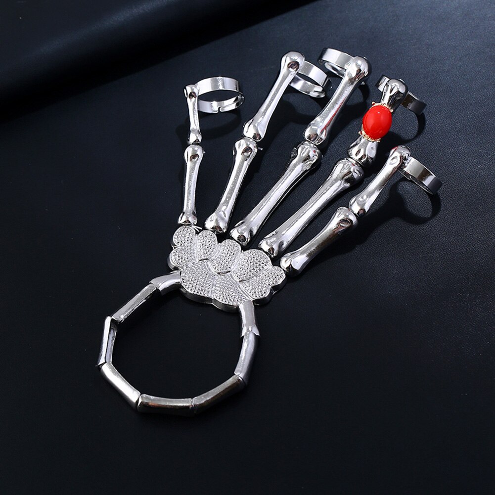 Punk Faux Ruby Skeletschedel Bone Hand Vingers Ringen Armband Party Bangle Skelet Bone Hand Armbanden Bangles Halloween