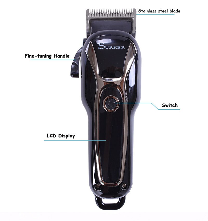 SURKER SK-805 Rechargeable Hair Clipper Men's Cordless Hair Trimmer With LED Display Haircut Blade Shaving