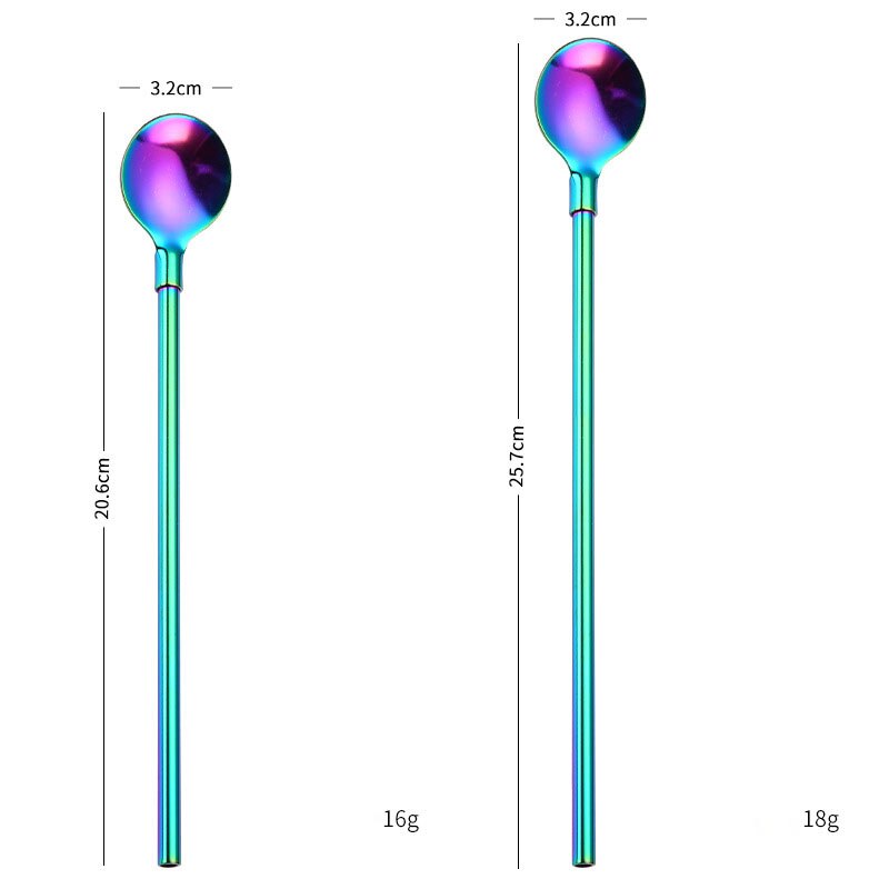 Stainless steel reusable western food straw spoon tableware dualuse dessert soup spoon cola drink straw ice spoon stirring spoon