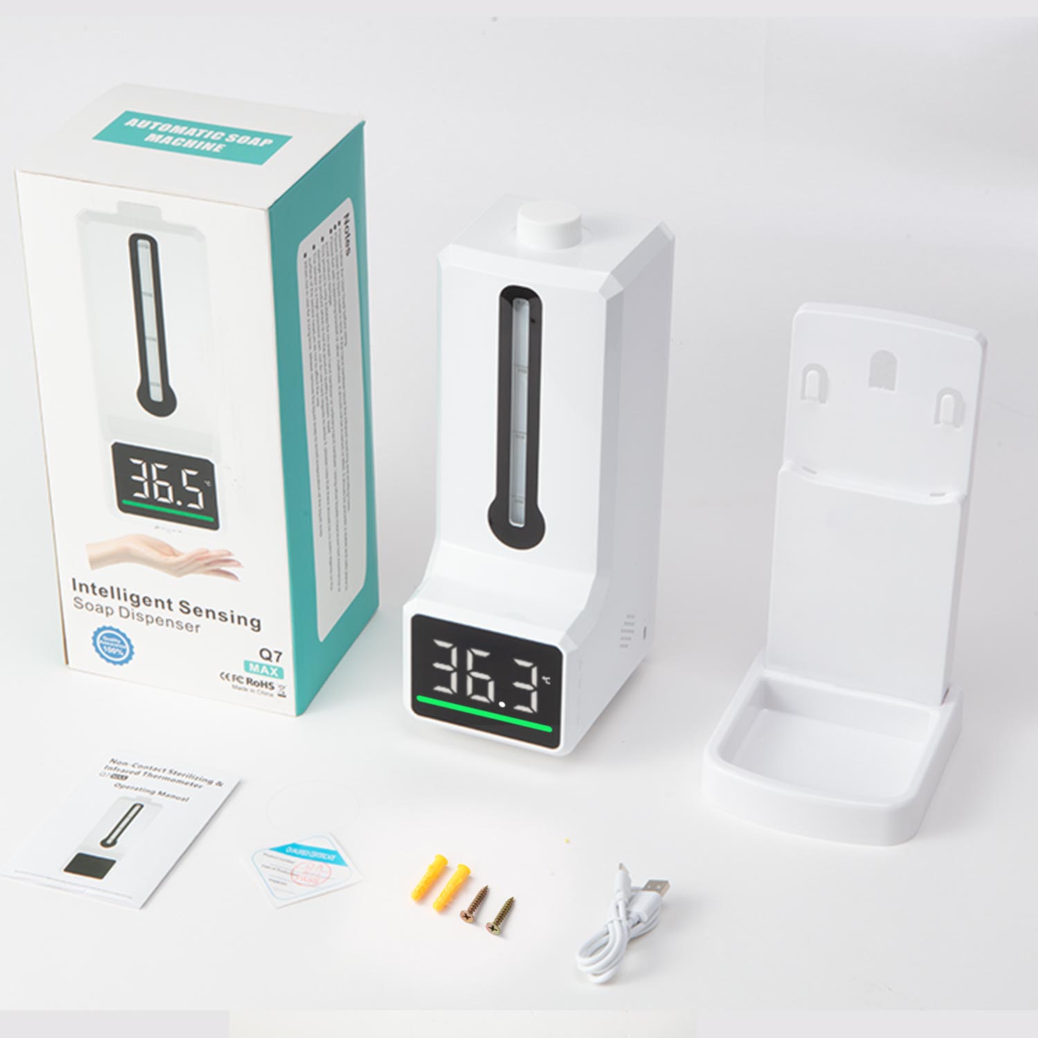 Q7MAX Automatic Liquid Soap Dispenser Smart Sensor Digital Non-Contact Infrared Thermometer Hands Washing Free Sanitizer Machine