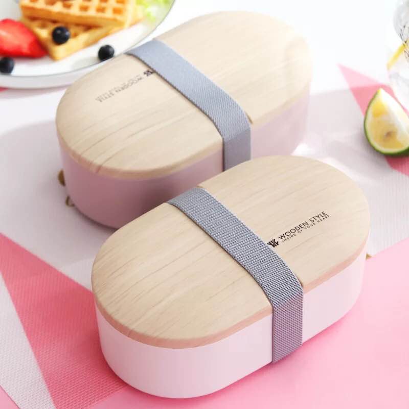 Draagbare lunchbox voor gezondheidsmateriaal, 800ml houten ovale dubbele lunchboxen, magnetronbestendig, voedselbewaarbakje, lunchbox