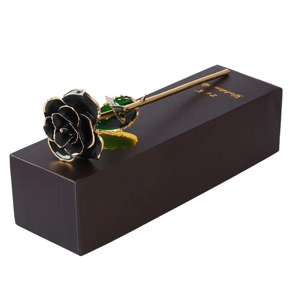 Bloeiende Gelakt 24K Gouden Rozen Plated Real Rose Verjaardag Valentijnsdag Anniversary Met Souvenir Tas (Zwart)