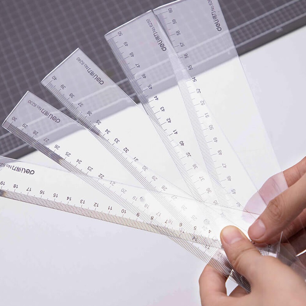 Deli Multi-standard Plastic Ruler Durable 20cm/30cm/40cm/50cm/60cm For Student Office Drawing Writing Measurement Tool Stationer