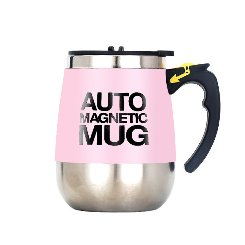 Fully Automatic Stirring Cup Magnetic Cup Household Rotating Magnetized Cup 304 Stainless Steel Coffee Milk Mixing Smart Thermal: Pink
