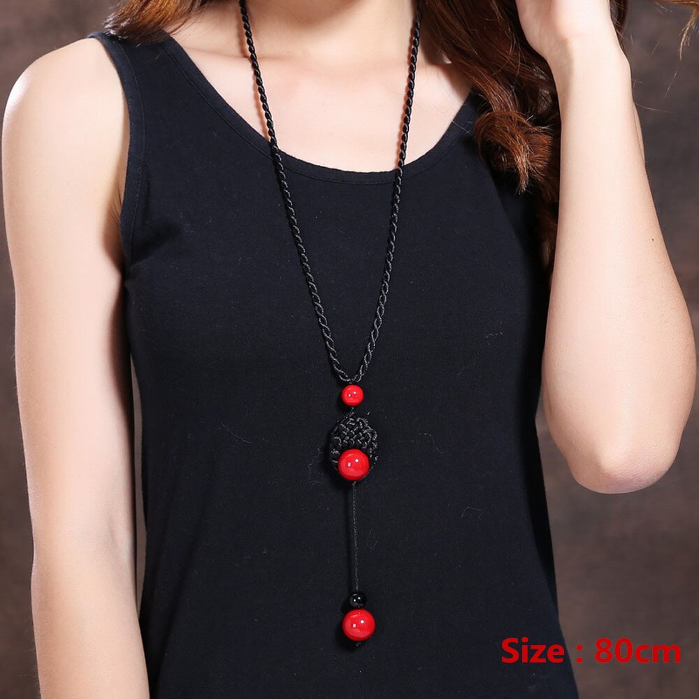 1 Pcs Woman Acrylic Geometric Beads Long Rope Chain Necklace Ladies Collar Accessories Sweater Pendant Necklaces