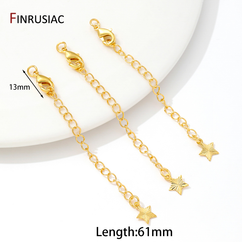Cadenas de extensión de latón chapado en oro de 18 quilates con cierres de langosta, conector de eslabones, cola de collar, suministros de accesorios de pulsera DIY