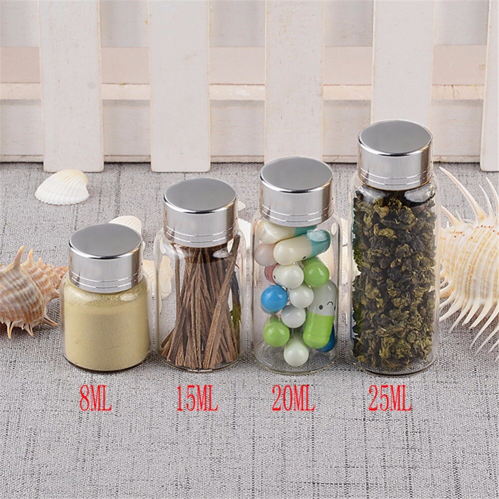 12 stuks 8ml 15ml 20ml 25ml mini glazen flesjes met zilveren draaideksel glazen flessen schroefdoppen glazen potten