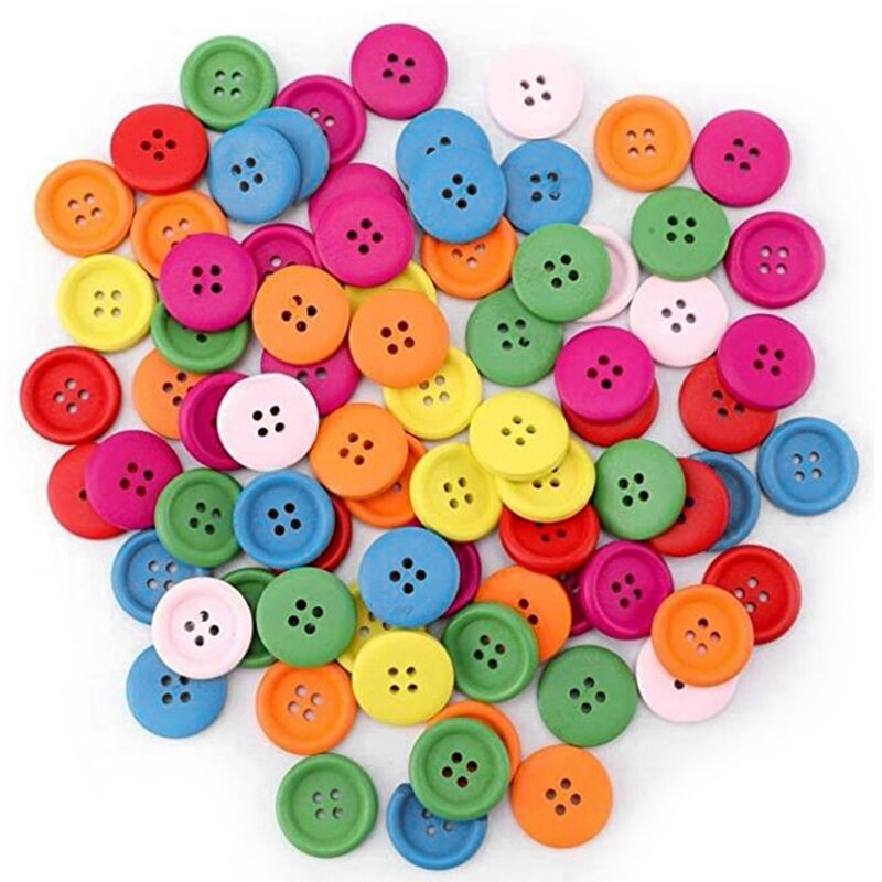 200 Botones De Madera De 15 Mm Para Costura Y Manualidades – Variedad De Colores Y Formas