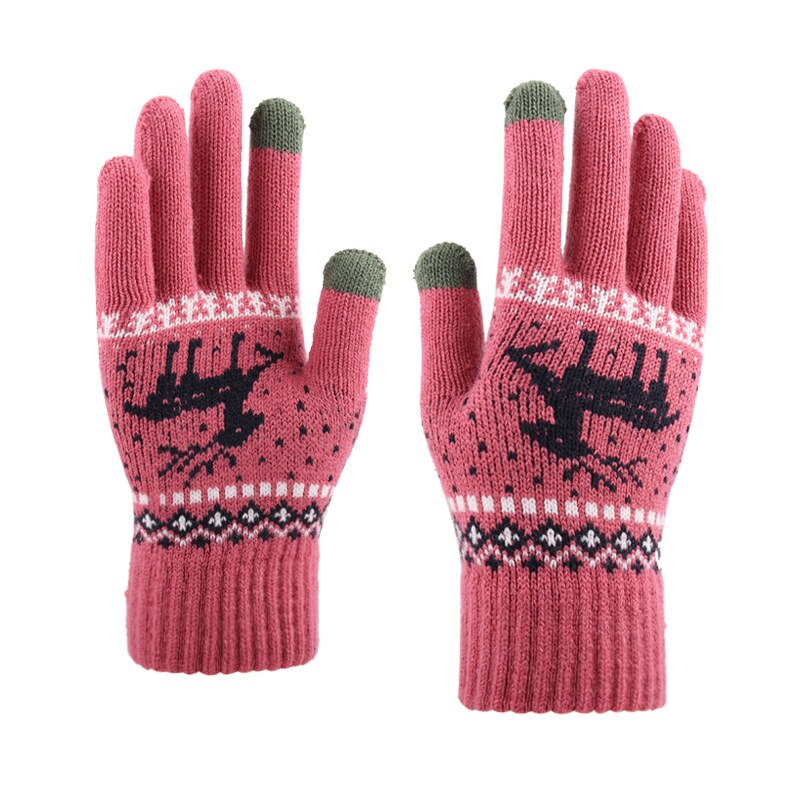 Novo vintage natal veados luvas de malha mulheres engrossar tela sensível ao toque luvas inverno quente neve elk dedo cheio luvas presente natal