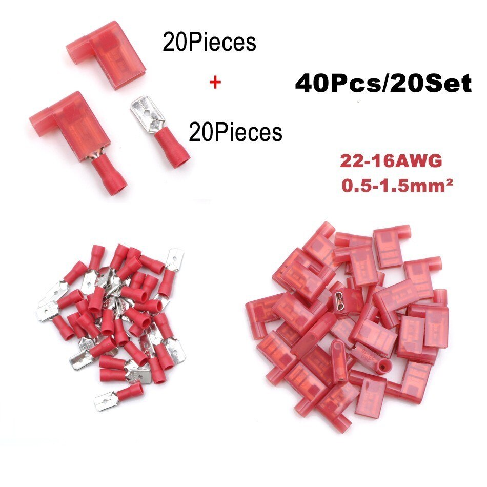 40Pieces 20Set Bullet Flag Wire electrical Connector Male Female Crimp Insulation Nylon Cable Terminals FRD MPD Car Terminator: 7TPYE RED T 20SET