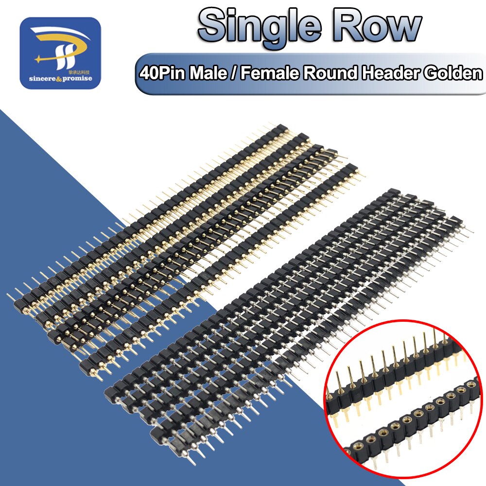 40P Female header 1x40 Pin 2.54mm Round Female Header Connector For DS18B20 and Crystals and PCB Golden Pin Single Row Male