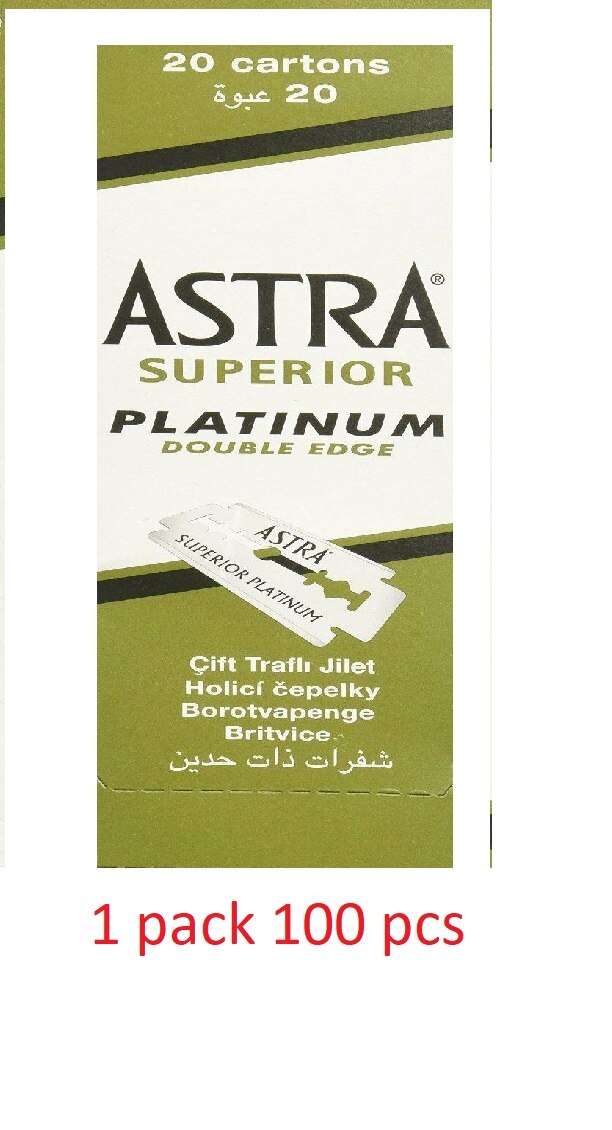 100 stk 100 astra superior barberblad platin dobbeltkantet sikkerhedsbarbering barberblad: 1 æske 100 stk