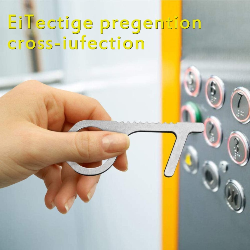 Brass Door Opener Handle No Touch Open Door Assistant Anti-Contact Elevator Press Tool Door Handle Safety Contactless Clean Key