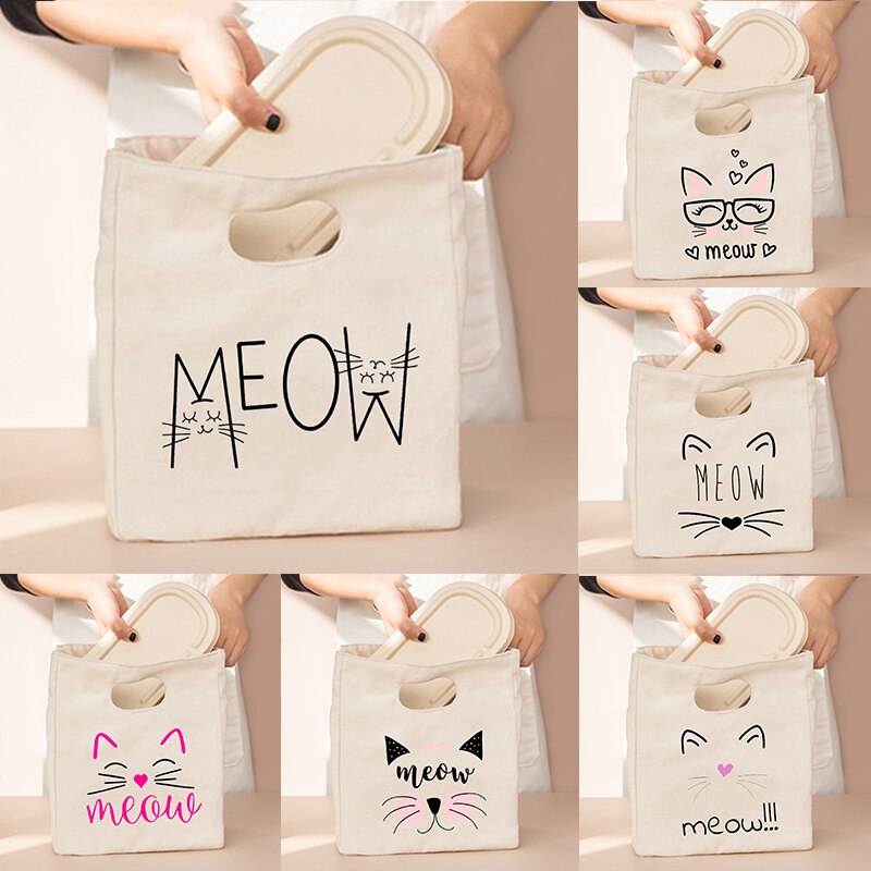 Borsa da pranzo portatile con stampa gatto carino nuova borsa termica termica Tote Cooler borsa Bento Pouch contenitore per la cena borsa per alimenti per la scuola