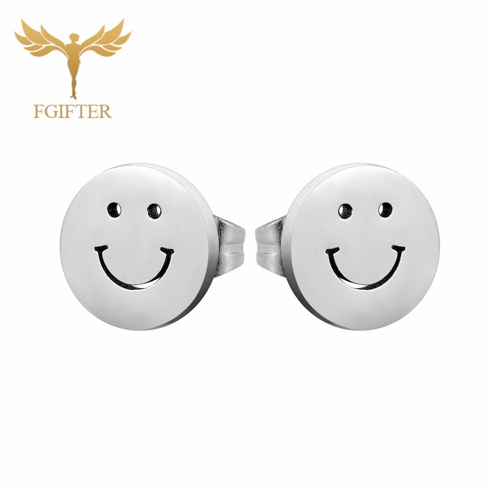 FGifter Nette Lächeln Gesicht Ohrringe Silber Farbe Edelstahl Zucht Ohrring Für Männer Frauen Mädchen Schmuck