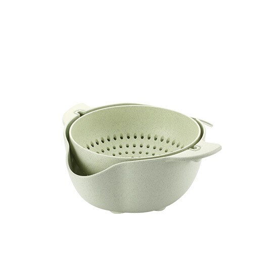 2-In-1 Multifunctionele Keuken Vergiet/Zeef Kom Set Mengen Fruit Groenten Dubbele Gelaagde Draaibare Afvoer Mand wassen: 30cm / green