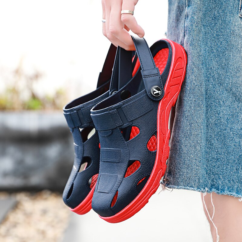 Hål skor herr herr sandaler träskor sandalier hombre skor sandler herr sandaler herr tofflor sommar sandal: Marinblå / 43