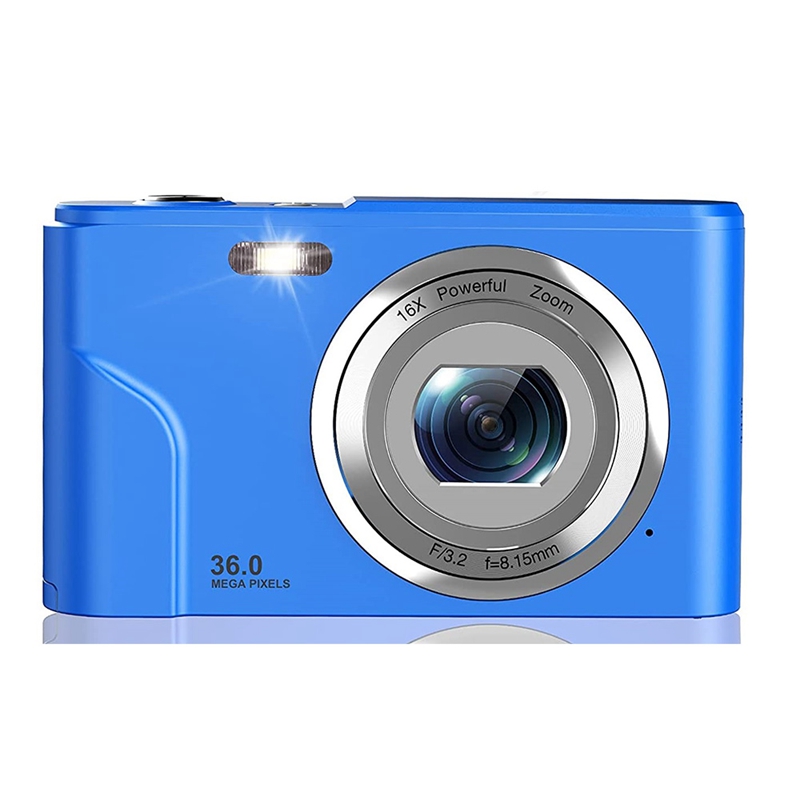 1080P 36.0 Mega Pixels Digital Camera With 16X Digital Zoom, LCD Screen, Portable Mini Cameras For Students Teens: Blue