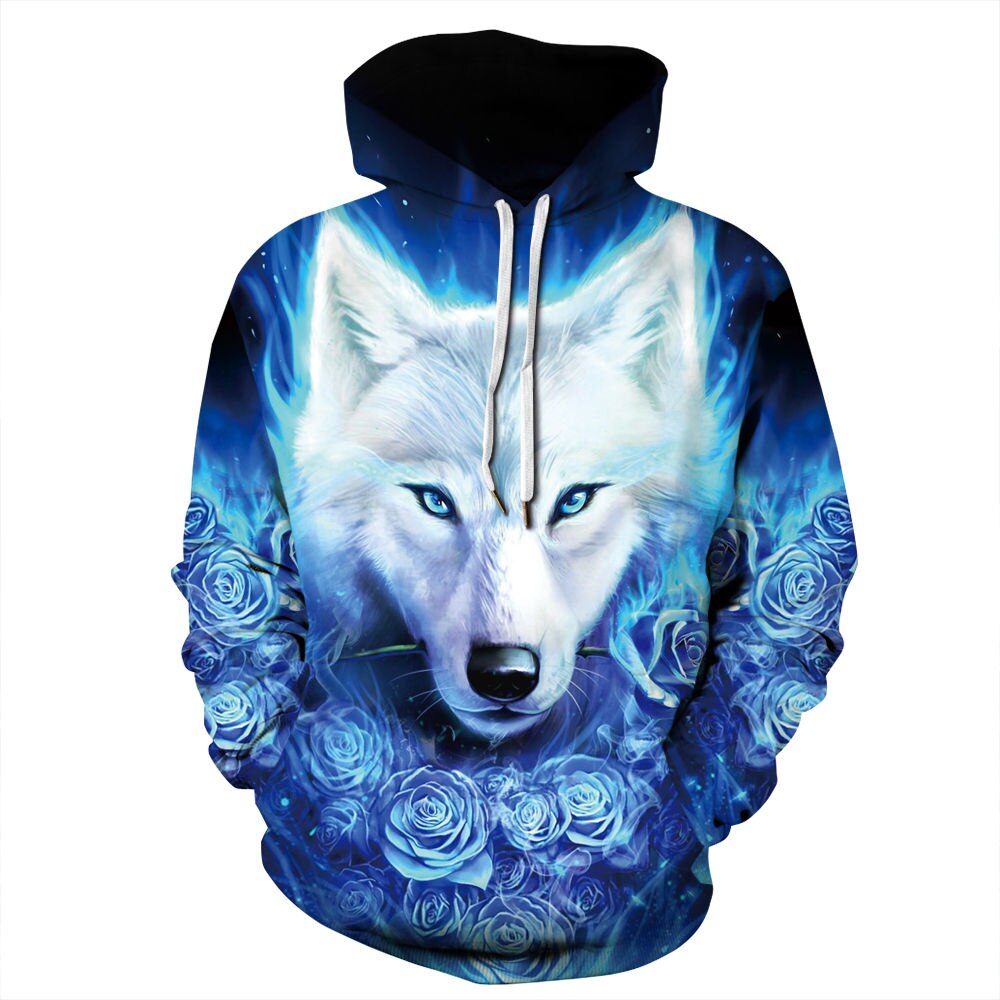 Vrouwen/mannen Athleisure Trui Losse Sport Hooded Hoodies Blauw Rose Wolf 3D Print Sweatshirt S-XXXL Hoody Herfst Winter trui: Xxl