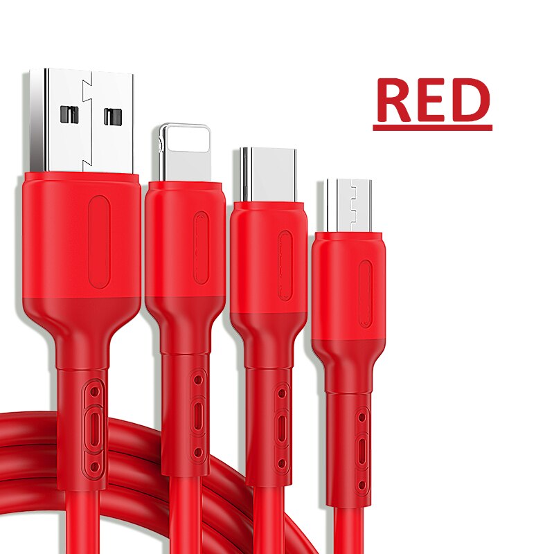 ROCK 3 in 1 Flüssigkeit Weiche Silikon USB Kabel Schnelle Lade Für iPhone Huawei Samsung Xiaomi Micro USB Typ C kabel Daten Ladung: Rot