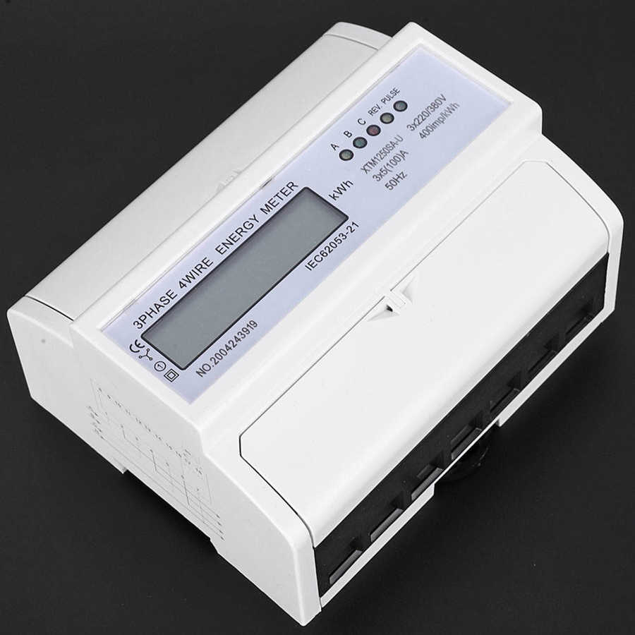 Compteur 3 phases 4 fils 220 V/380 V 35 mm 7 P DIN rail compteur d'électricité numérique 3 phases 4 fils compteur électronique KWh court