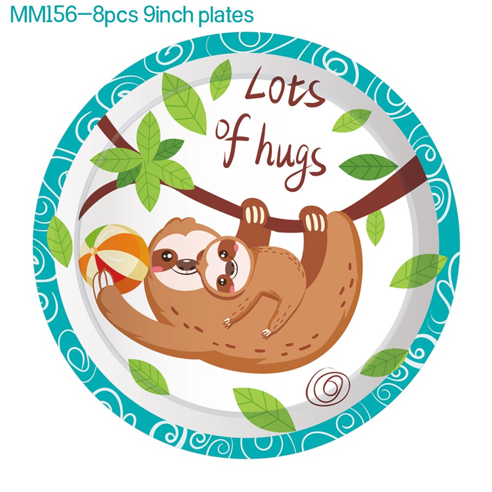 25pcs Cartoon Animals Sloth Jungle Party BIRTHDAY Party Paper Photobooth Props Photo Prop Wild ONE Baby Shower Party Supplies: MM156-9inch-8pcs