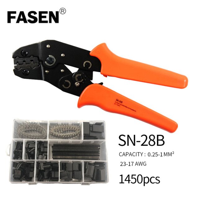 SN-28B 1450PCS jst plier dupont crimping pliers wire crimping hand tool set terminals clamp kit Ratcheting Crimper jst xh crimp: SN-28B 1450PCS