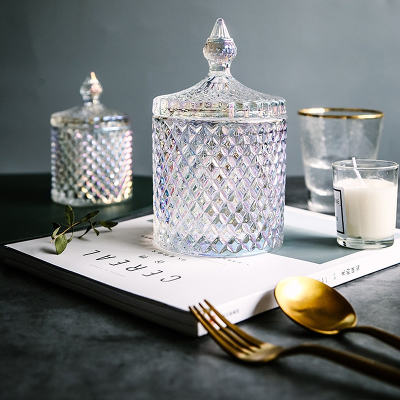Nordisk krystalglas opbevaringskrukke terning sukkerkrukke smykkekrukke dekoration dekoration slikkrukke køkkenopbevaringsbeholder opbevaring