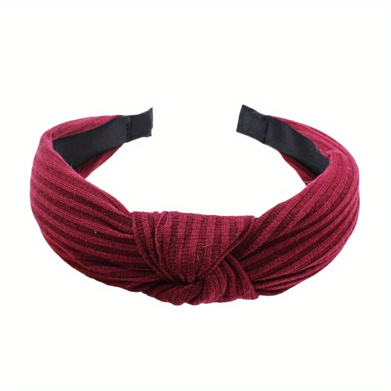 Gebreide Geknoopte Effen Brede Hoofdbanden Vrouwen Meisjes Mode Haar Hoepel Eenvoudige Cross Knoop Haarbanden Hoofddeksels Haaraccessoires: Bordeaux