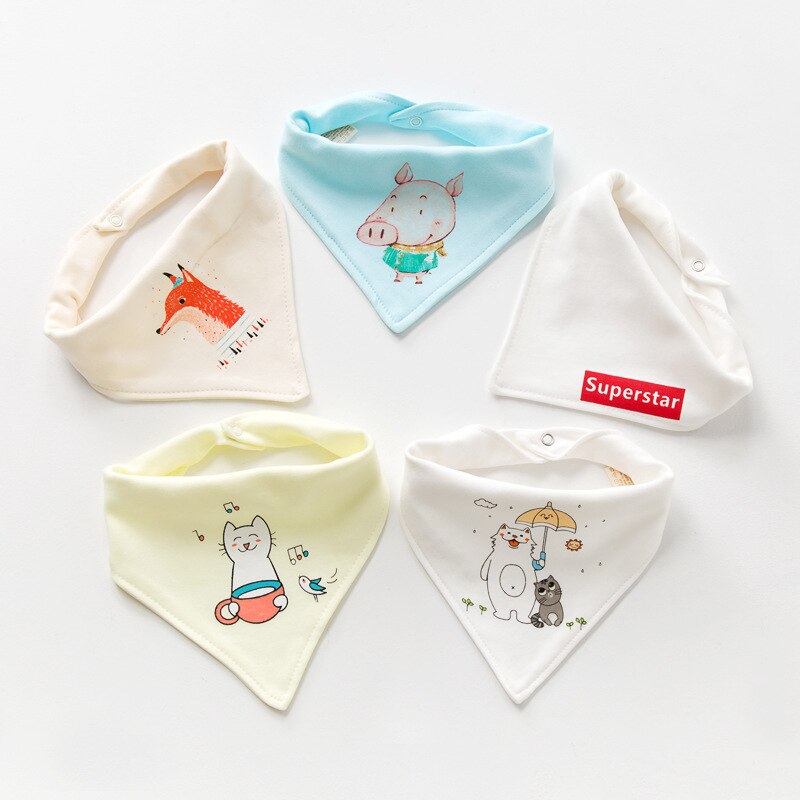 5Pcs Slabbers Cartoon Print 9 Type Katoenen Baby Babador Bandana Bib Voor Baby 'S Sjaal Jongens Meisjes Baby Bib burp Bavoir Bandana: 6