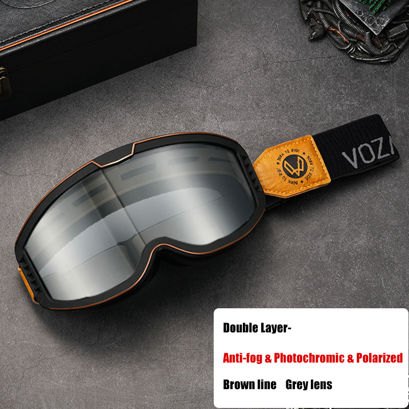 Vozapow Motorcycle Goggles Photochromic 3 IN 1 Retro Cycling Sunglasses Anti-Fog Windproof Polarized Motocross Riding Glasses: Silver