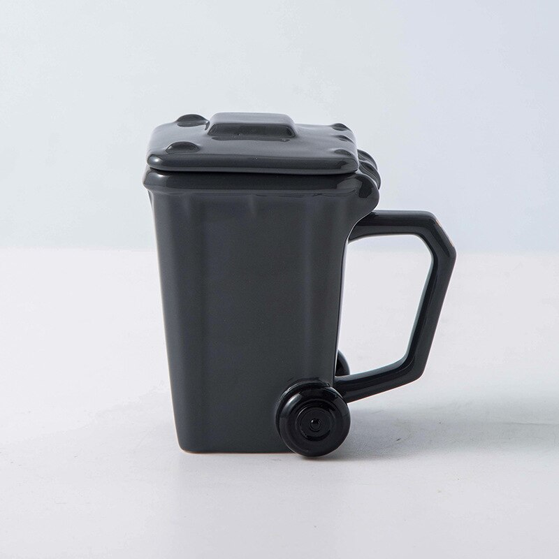 3D Garbage Can Ceramic Mug With lid 400ml Coffee Tea Milk Cup copo termico for Home Office Dinkware: Gray