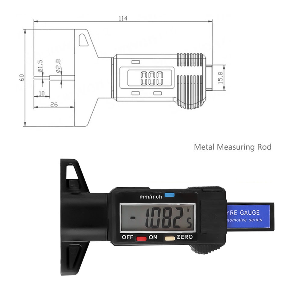 Tyre Tread Depth Gauge 0-25mm Meter Measurer Tool LCD Display Tread Checker Tire Tester