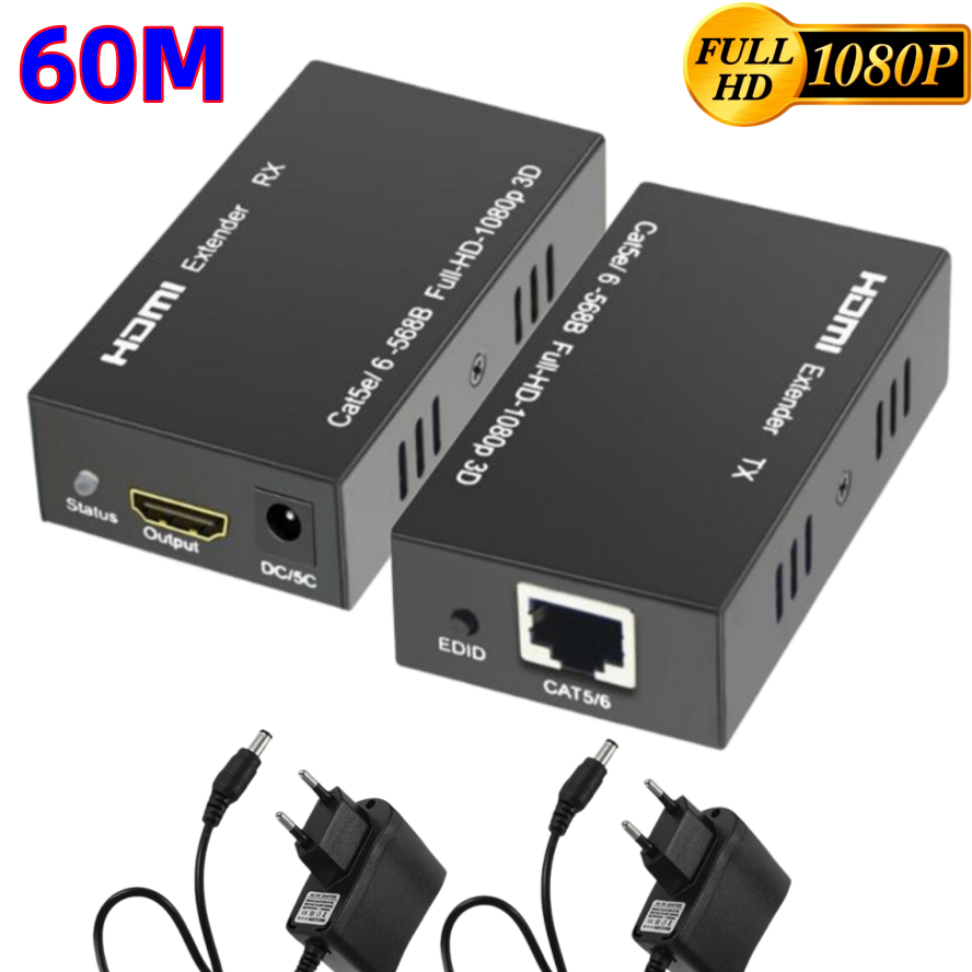 60M 1080p 120M 4K HDMI Extender HD Audio Video Signal amplifier over expander to RJ45 Cat5e/6 cable Transmitter Receiver Laptop: black / 0.6m